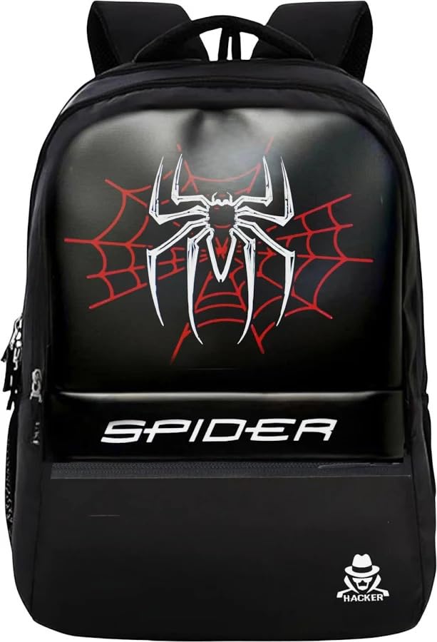 R Bundela Store Stylish Spider Design Backpack | 25L Laptop Bag for School, College, Office & Travel | Multiple Compartments | Black-image-18