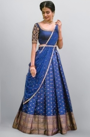 WILLFE Kanjivaram Soft Pure Zari Silk Traditional Lehenga Saree, Unstitched Lehenga Choli, Half Saree.