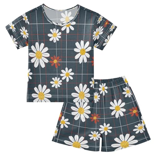 senya Short Sleeve Pajamas Sets Summer Cotton Sleepwear Flower Seamless Pattern Daisy