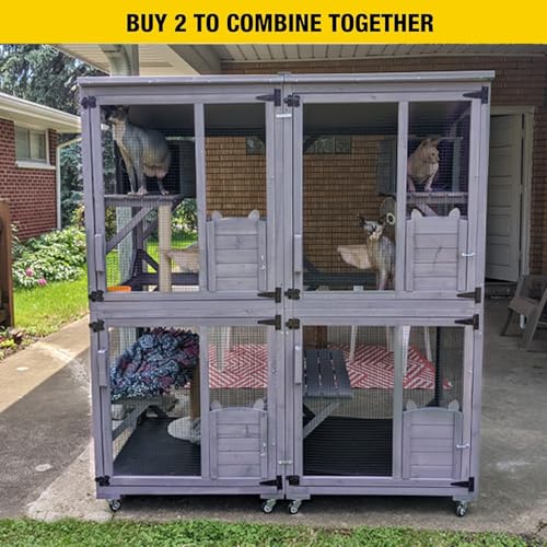 Image of Aivituvin Cat House Outdoor Catio Cat Enclosures on Wheels 70.9 inch Kitty House with Upgraded Resting Box,Waterproof Roof