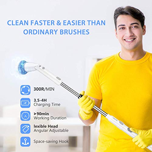 Homitt Electric Spin Scrubber with Rechargeable Battery, 360 Power Tile Scrubber with 4 Multi-Purpose Replaceable Shower Scrubber Brush Heads, 1 Extension Arm for Bathroom, Tub, Floor - Thumbnail 5