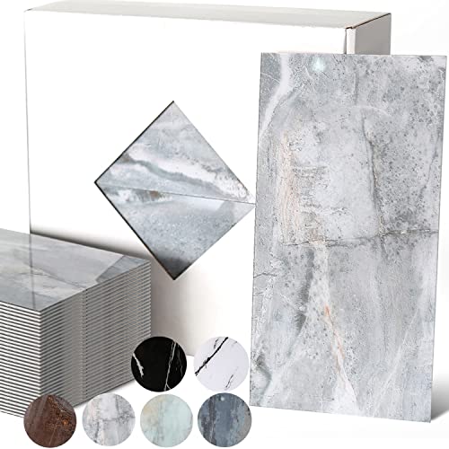 HomeyMosaic 50-Sheets 11 Sq Ft Polished Backsplash Peel and Stick Subway Tile Stick on Kitchen Bathroom Countertop Vanities Fireplace Laundry Table Stair Decals,Shine Marble Grey