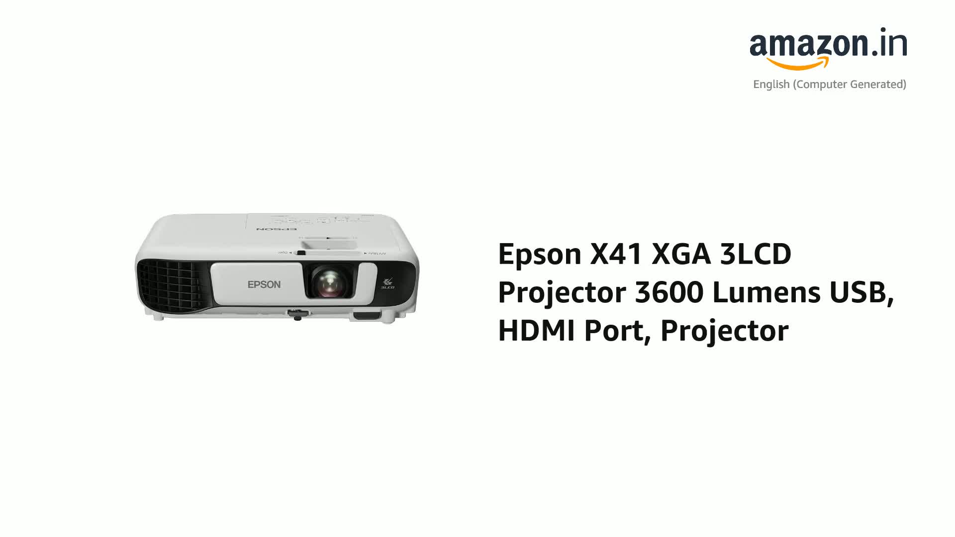 Epson X41 XGA 3LCD Projector 3600 Lumens USB, HDMI Port