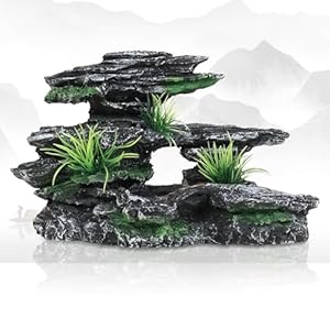 Aquarium Decor Mountain View Stone Ornament, Premium Landscape Fish Tank Decorations, Ideal for Betta, Snails, Turtle, Hiding, Climbing, Exploring, Landscaping, Aquascaping.