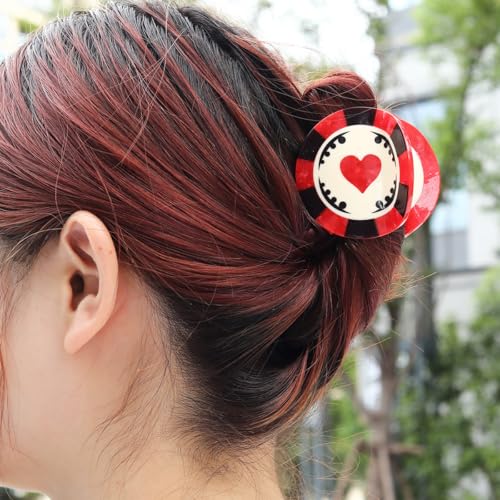 Personalized Acetate Chip Hair Claw Clip with Las Vegas Gaming Chip Design, Red and Black, 1 Piece