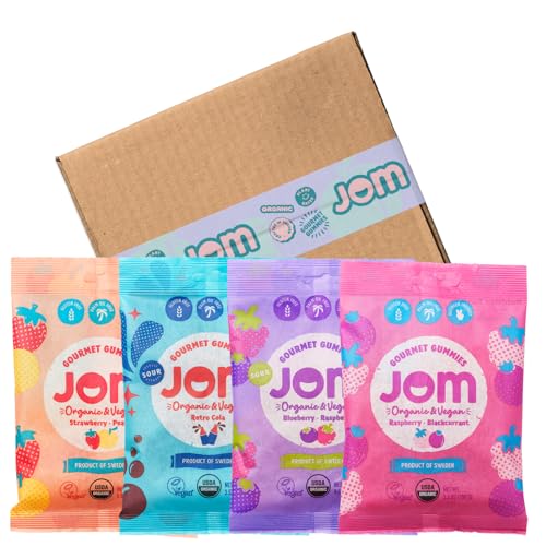 ​JOM - Organic Swedish Candy Variety Pack – 4 Flavors - Plant-Based Gummies - Vegan, Gluten Free, Allergy Friendly Treat​s​ – Better-For-You​ Candy - 3.5 oz per bags (4 ​count)