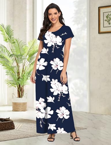 Image of Lacavocor Womens Short Sleeve Maxi Dresses Empire Waist Long Dress