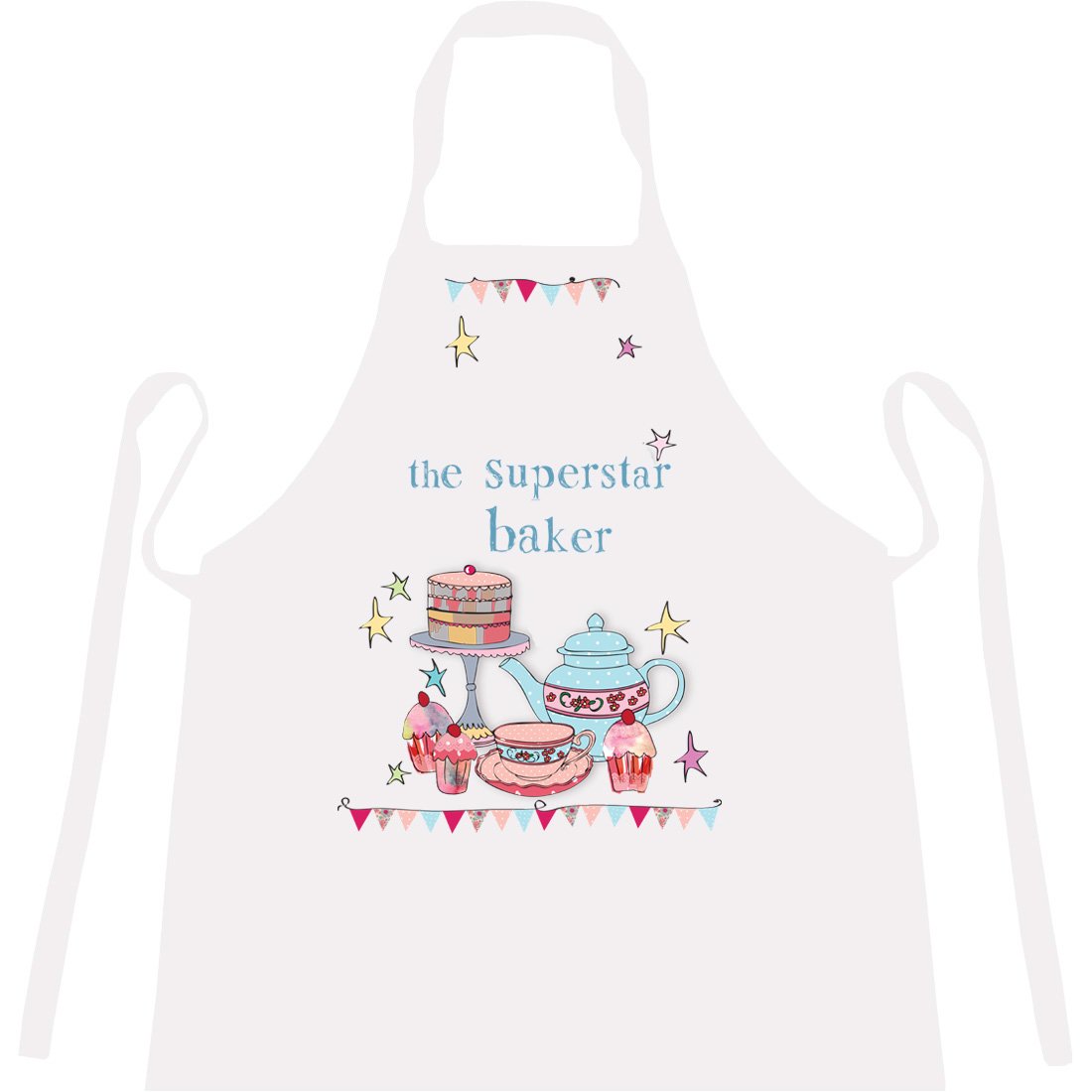 Cookify Men's White Personalised Apron 'Superstar Baker' - Novelty, Funny Aprons For Wo And Children (8-10 Years 64Cm X 48Cm)