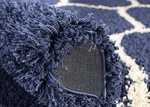 Image of Super Ultra Modern Soft Shaggy Handcrafted Anti-Skid Silk Touch Carpet, Size 12x15 Feet, Color Navy Blue