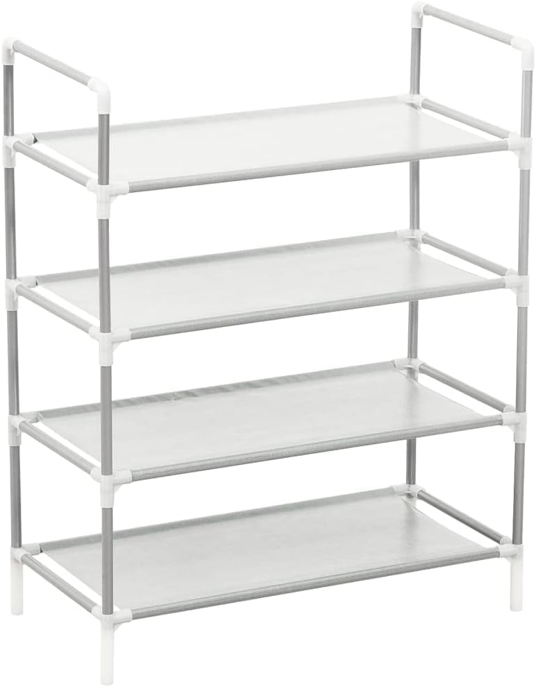 Étagère à Chaussures en Métal et Tissu Non Tissé, 4 Niveaux, Range Chaussures, Meuble Chaussure Entrée, Shoe Rack, Argent, 60 x 29 x 71 cm