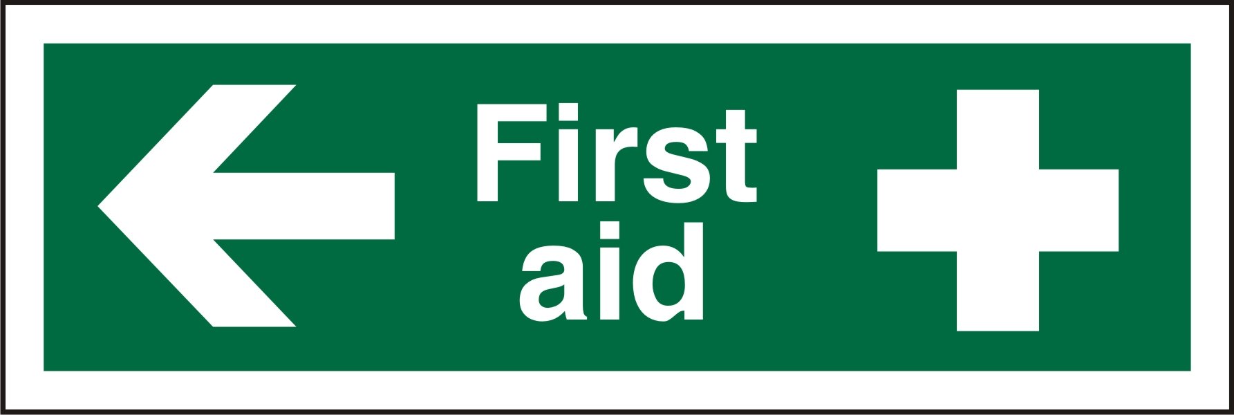 Seco First Aid - Arrow Pointing Left, First Aid, First Aid Cross, 300mm x 100mm - 1mm Semi Rigid Plastic