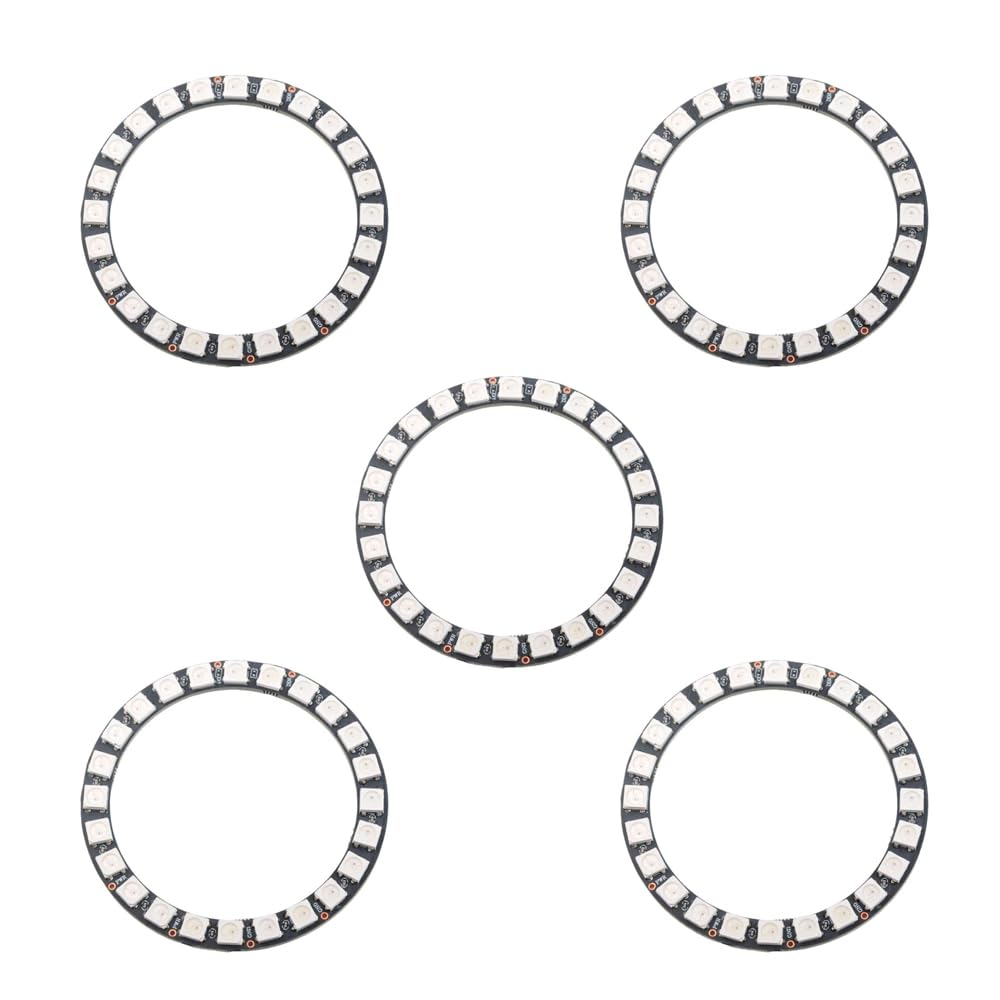 Sparkleiot 24 Bits WS2812 RGB LED Ring SMD 5050 Addressable LED String Individual Programmable with Integrated Driver DC 5V for Arduino Raspberry Pi ESP32(Pack of 5pcs)