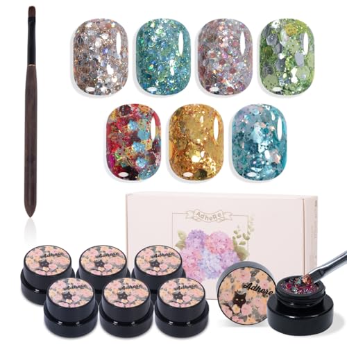 Set de esmaltes en gel con brillo holográfico 7 colores miniatura 1