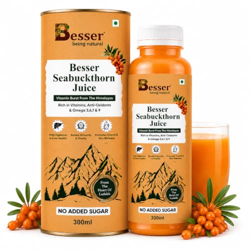 Besser Seabuckthorn Juice 300ml | Himalayan Superfruit Drink | Rich in Vitamins, Antioxidants & Omega 3 6 7 9 | Supports Immunity, Skin & Digestion | 