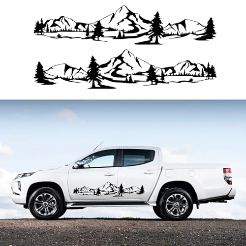 Image of 59 inch Mountain Forest Graphic Car Sticker for SUV Off-Road Truck Camper Transporter Decoration Body Side Door Universal Waterproof Vinyl Decal Accessories (2PCS) (Black)