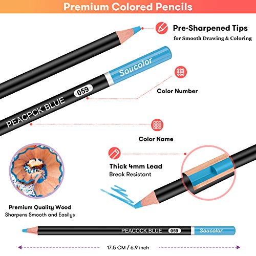 Soucolor 180-Color Artist Colored Pencils Set for Adult Coloring Books, Soft Core, Professional Numbered Art Drawing Pencils for Sketching Shading Blending Crafting, Gift Tin Box for Beginners Kids 2 51LaMqmVUgL
