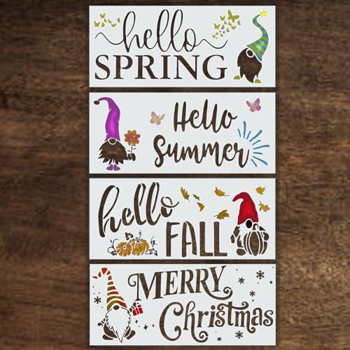 Gnome Stencils Reusable Large Christmas Stencil Set - Holiday Crafts, Wood Signs, Art - Merry Christmas Gnomes