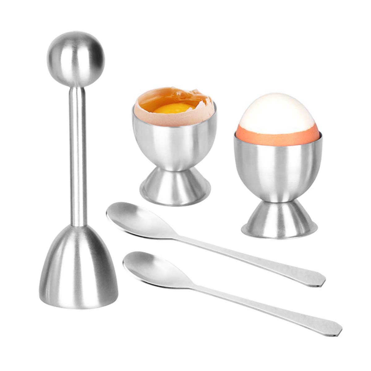 Egg Cutter Topper Set,Stainless Steel Boiled Egg Topper with Spoons and Cups for Hard & Soft Boiled Eggs