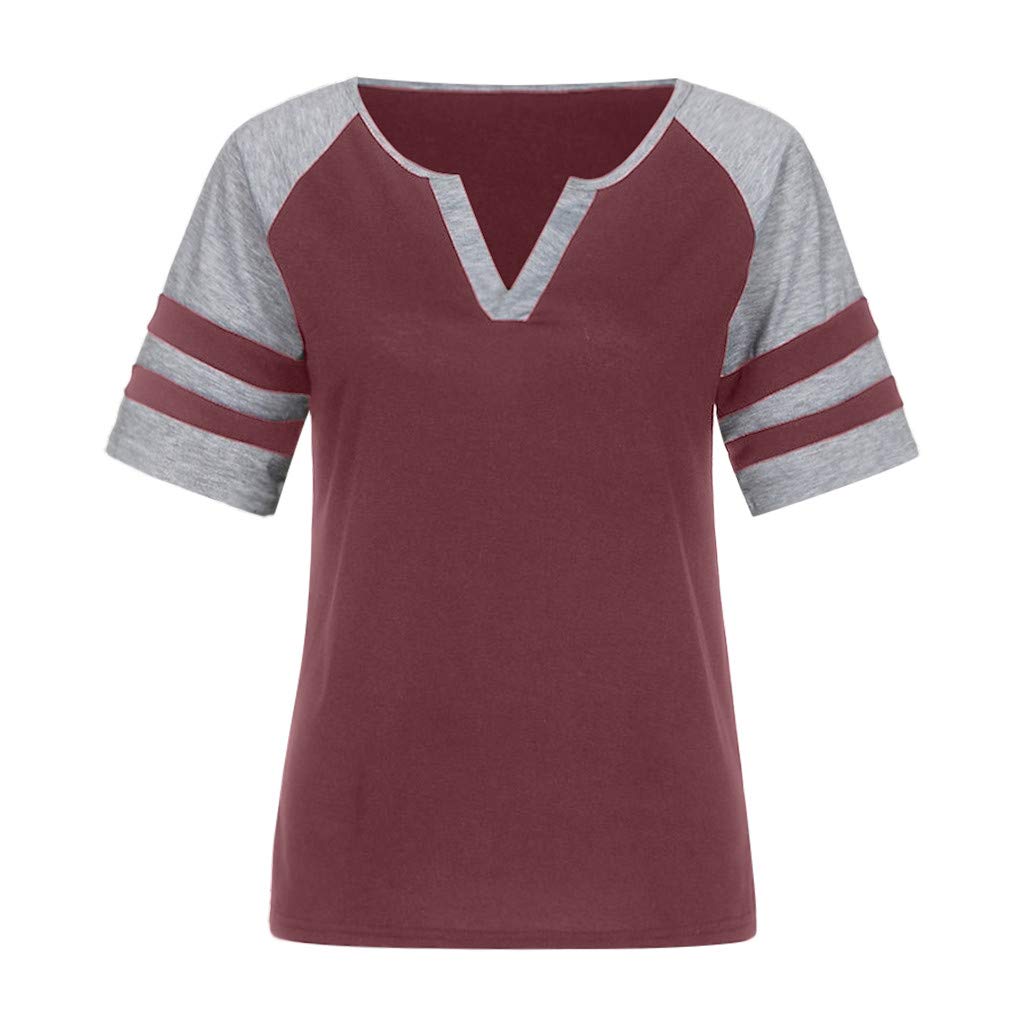 Kulywon Womens Tops Women Casual Summer Lady V-Neck Striped Short Sleeve Blouse Shirt Top