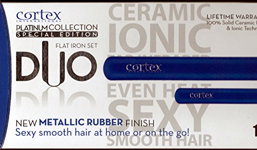 Cortex International Black Series Duo Platinum 1.25-Inch & 0.5 Inch Travel Size Gemstone Infused Ceramic Plates Duet Flat Iron (Blue Metallic)