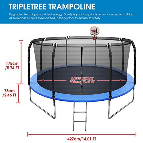 LUKDOF 14FT Trampoline with Basketball Hoop, 5.74FT High Safety Enclosure Net, Ladder, Kids Outdoor Trampoline (Upgraded 1.3mm Steel Tube) - Thumbnail 2