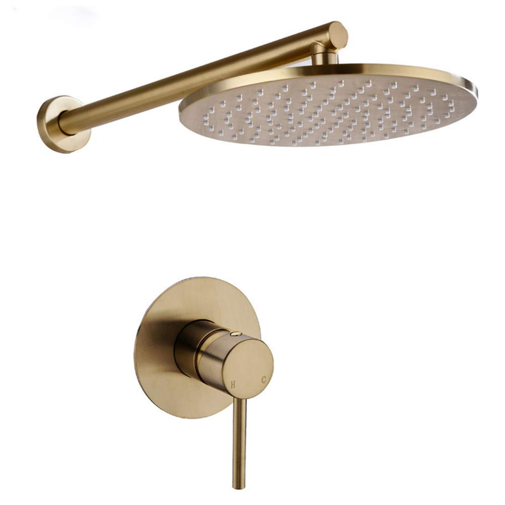 HADECOLL Brushed Gold Shower Mixer Setsolid Brass Rainfall Shower Head Wallmounted Faucet With Single Handle & Ceramic Valve For Luxury Bathroom Bathtub Experience