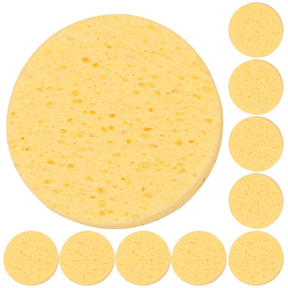Baluue 10pcs Natural Cellulose Facial Sponges for Makeup Removal and Cleansing Round Thick Face Washing Puff for Estheticians and Daily Skincare Gentle Exfoliating and Oil Control Skin