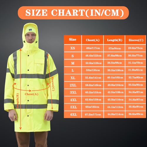 Image of A-SAFETY High Vis Rain Jacket Trench Coat &Safety Rain Jacket RIVER OTTER Rain Bibs ANSI Class 3