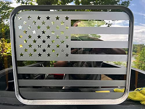 Image of Xinghe for 2015-2025 2026 F150 F250 F350 Rear Middle Window American Flag Decal for Truck, Matte Black USA Flag Decal for Truck Back Sliding Window, for Ford Raptor Accessories