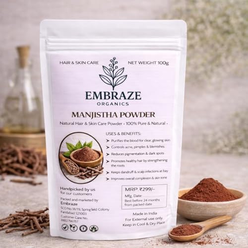 Image of Manjistha Powder for Face & Hair | Natural Herbal Skincare Powder for Clear Skin, Dark Spot Reduction & Healthy Hair Growth (100g)