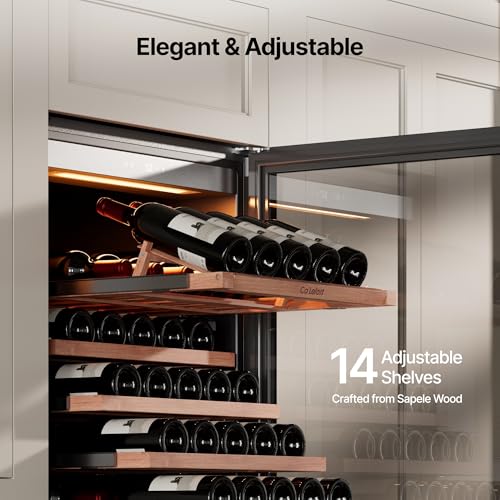 Image of Ca'Lefort 24 Inch Wine Fridge, 166 Bottle Built-In Wine Cooler | 69-Inch Tall Wine Cellar, Quiet Inverter Compressor, 40-65F Temperature Control, Display Shelf, Glide-Out Shelves & Drawer