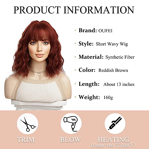 OUFEI Reddish Brown Wig with Bangs Curly wigs for Women Short Red Copper Wigs Synthetic Hair Heat Resistant Wigs for Daily Party Cosplay Wear - Image 2