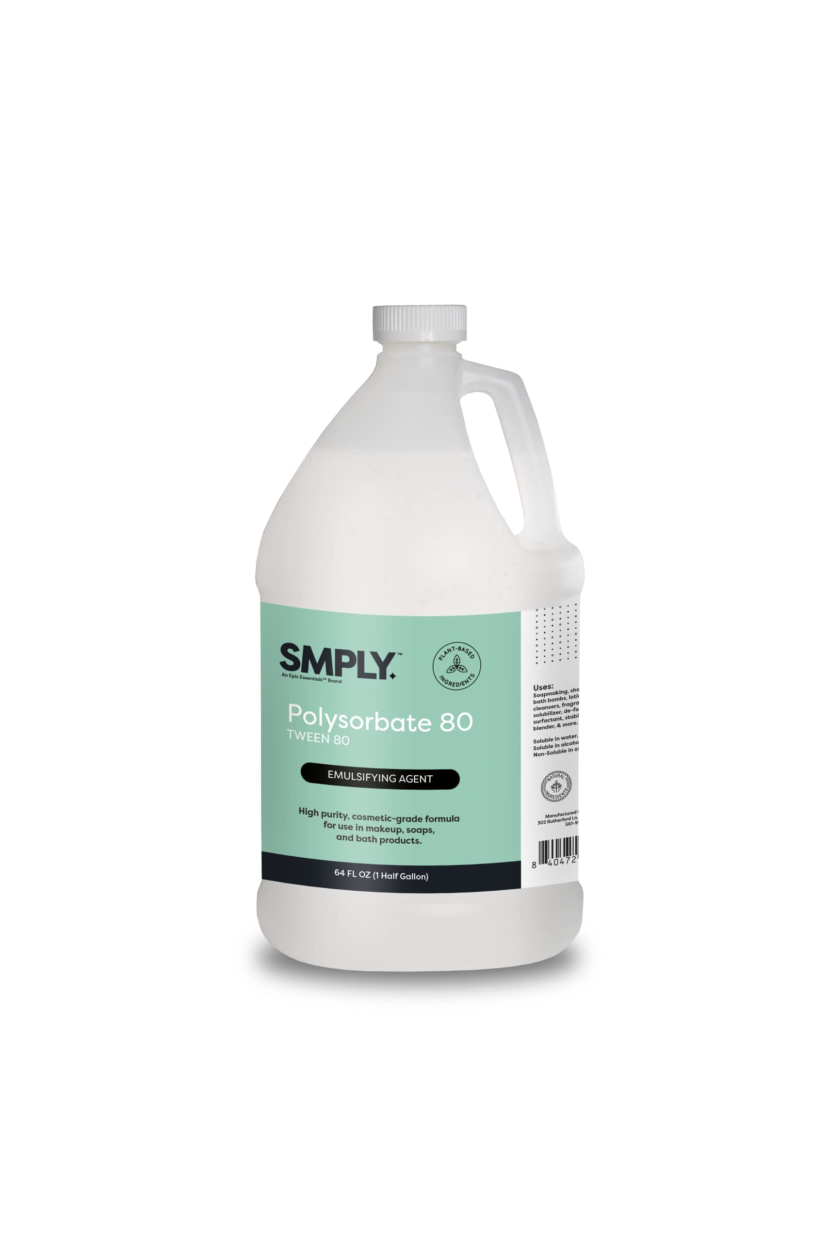Polysorbate 80 | 100% Pure, Cosmetic Grade Formula | Tween 80 - For use in soaps, bath bombs, skincare, and cosmetics. | Half Gallon