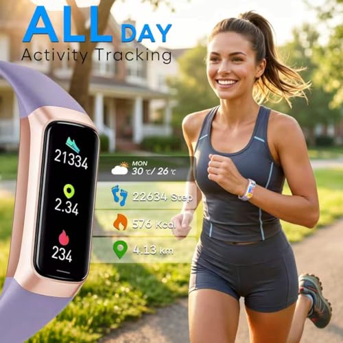 Image of Fitness Tracker, 2026 Smart Band with Heart Rate & Activity Tracker, IP67 Waterproof Smartwatch with Sleep Tracking & Step Counter for Men Women, Orchid Purple