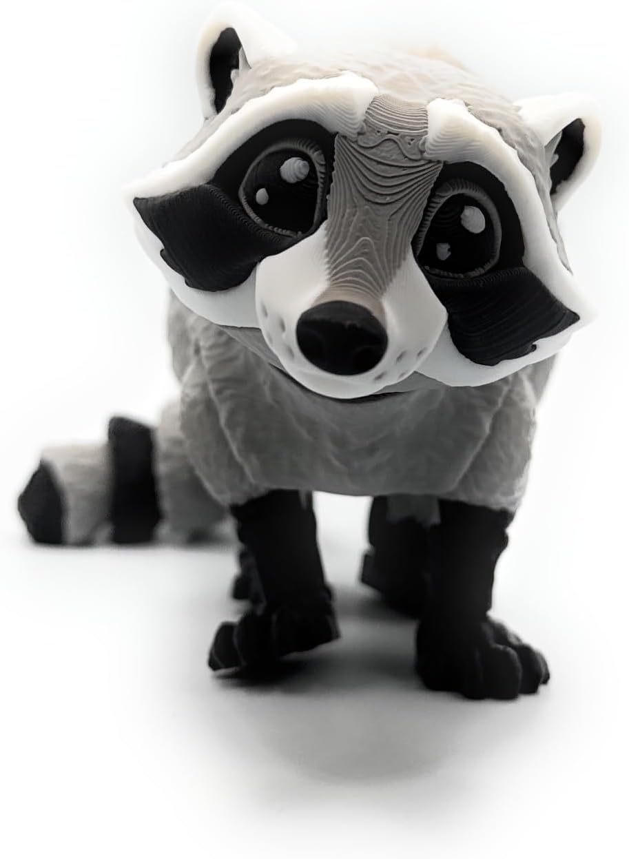 Articulated 3D-Printed Raccoon Toy/Fidget Toy - Realistic Full Color Figurine (Stone Gray, Large)