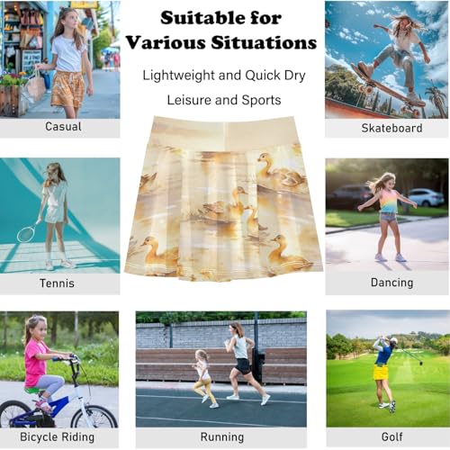 visesunny Girl's Golf Skirt Athletic Golden Sunset Duck Tennis Skort Sport Activewear with Double Layer Pockets4