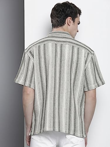 Image of The Indian Garage Co Men Relaxed Fit Striped Half Sleeves Cuban Collar Resort Wear Shirt