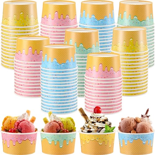 Image of 100 Pcs 8 oz Ice Cream Cups Paper Disposable Dessert Bowls Paper Ice Cream Sundae Bowls Bulk Dessert Cups Yogurt Snack Soup Containers for Cold or Hot Food Summer Birthday Party Supplies
