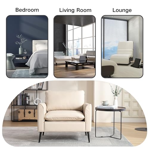 Sillón moderno beige con estructura de madera miniatura 5