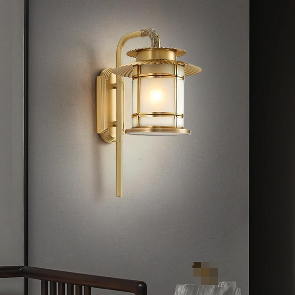 HPTHLY American Style Gold Wall Sconce Industrial Brass Brushed Wall Lamps Glass Shade Lighting Fixture For Living Room Bedroom Hallway E26/E27 Sockets