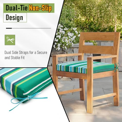 Image of Basic Beyond Outdoor Chair Cushions Set of 4, Square Corner Outdoor Cushions for Patio Furniture, Water Resistant Patio Chair Cushions with 2 Ties, 18.5x16x3, Pinstriped Green