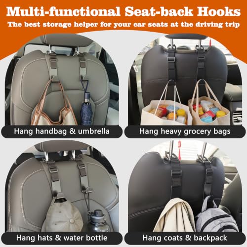 Image of Amooca Anti-drop Car Headrest Hooks 4 Pack Seat Organizer for Bags | Universal Fit Cars SUV Truck, Adjustable, Holds Backpack Water Bottle Handbags Groceries, 40lb Heavy Duty, Clip Design