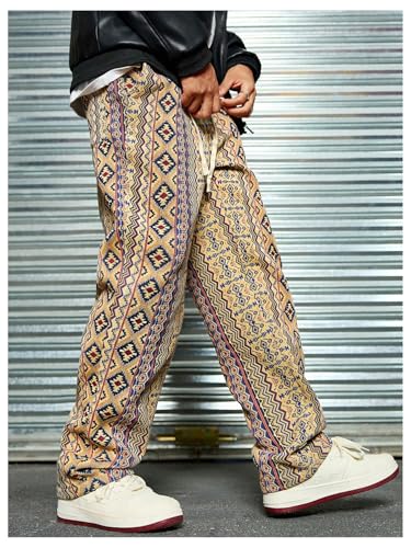 Men's Boho Graphic Baggy Pants Vintage Drawstring Waist Straight Leg Casual Trousers with Pockets3