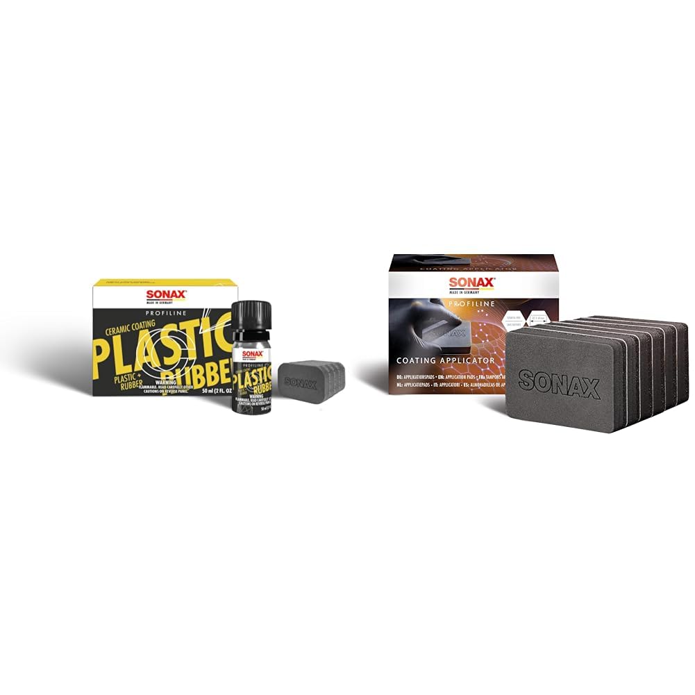 SONAX PROFILINE CeramicCoating CC Plastic+Rubber (50 ml) & PROFILINE Coating Applicator (6 Stück) Applikationspads mit spezieller Vliesoberfläche zum Auftragen Coatings | Art-Nr. 02377410
