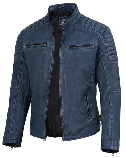 Image of Decrum Men's Casual Real Lambskin Leather Jacket with Zipper Closure