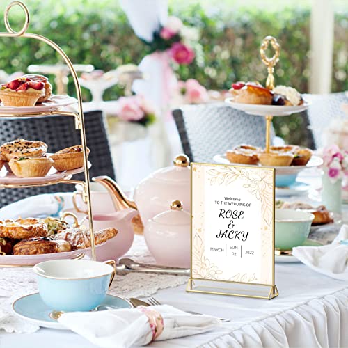 niubee 6pack 5 x 7 clear acrylic wedding table number holder stands with gold borders double sided picture frames sign for restaurant menu recipe cards photo display