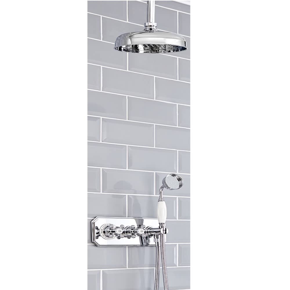 Milano Elizabeth Thermostatic Mixer Valve 200mm Shower Head Handset - Chrome White