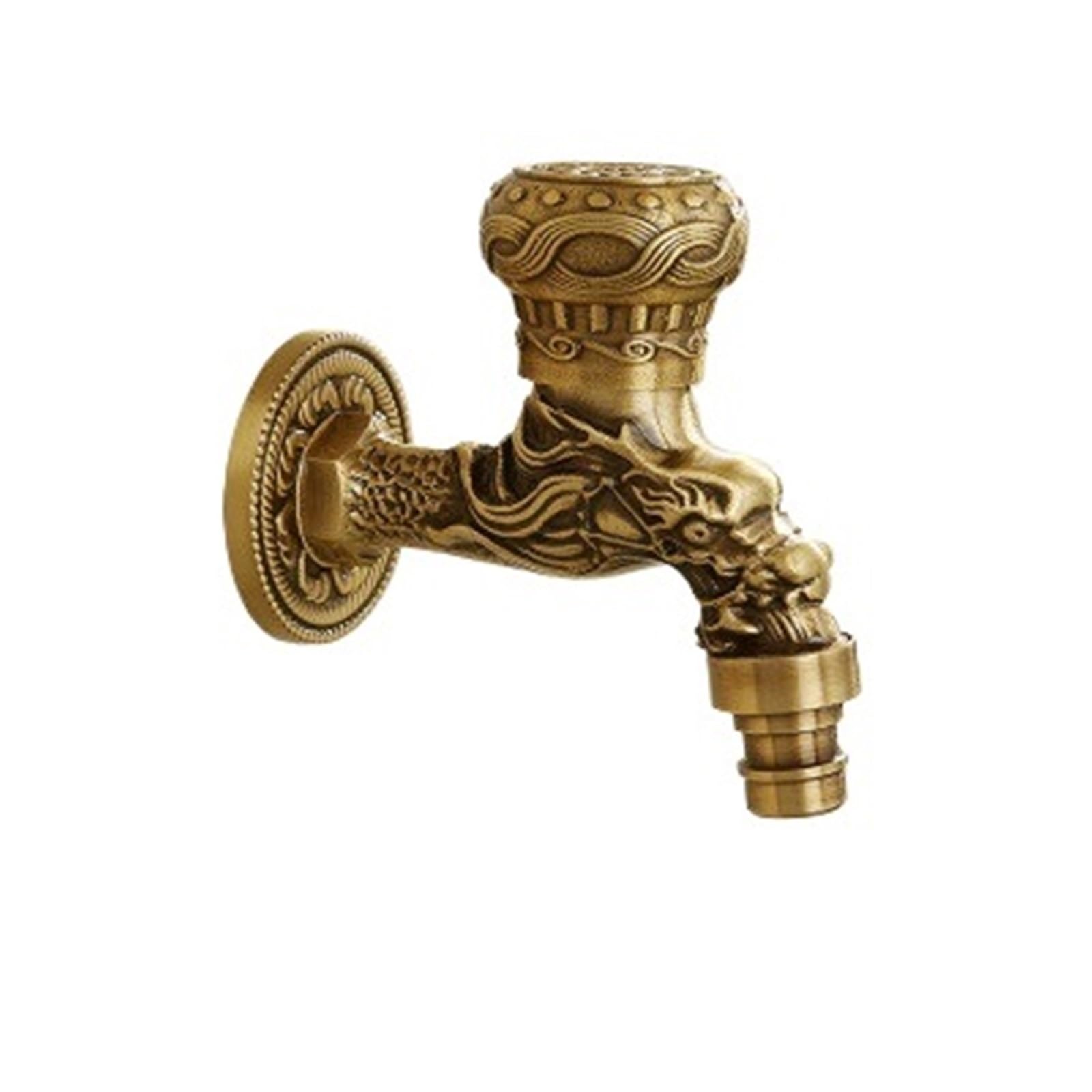 Outside Tap Brass Tap Faucet Garden Bibcocks Carved Washing Machine Outdoor Single Cold(Style D Short)