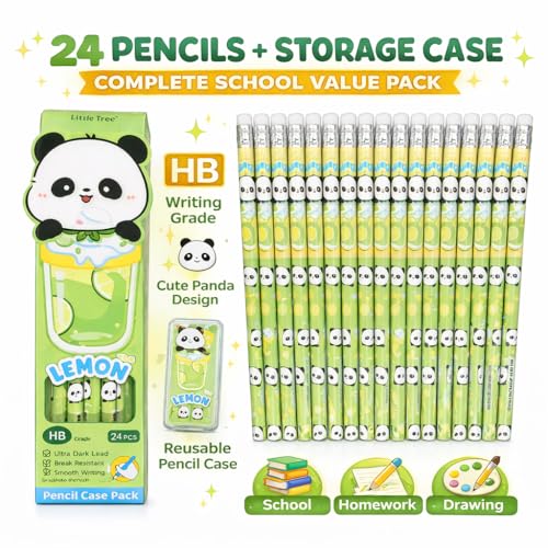 Image of KiddieWorld Cute Panda HB Pencil Set for Kids with Storage Case, 24 Pcs Writing Pencils, Break Resistant Dark Lead, Smooth Writing School Stationery, Birthday Return Gift, Back to School Supplies