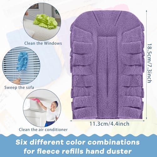 Image of Zubebe 12 Pcs Reusable Duster Refills Fleece,Rainbow Colors | Soft Polyester Fiber Flat Duster Refill Multi Surface Washable Cleaning Pad Tools for Home, Blinds, Car, Pet, Furniture, Fans